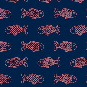 coral and navy fish fabric nautical fabric design