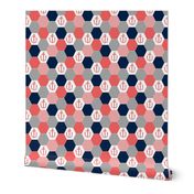 anchor cheater quilt hexagon cheater quilt hexie quilt coral and navy nautical theme