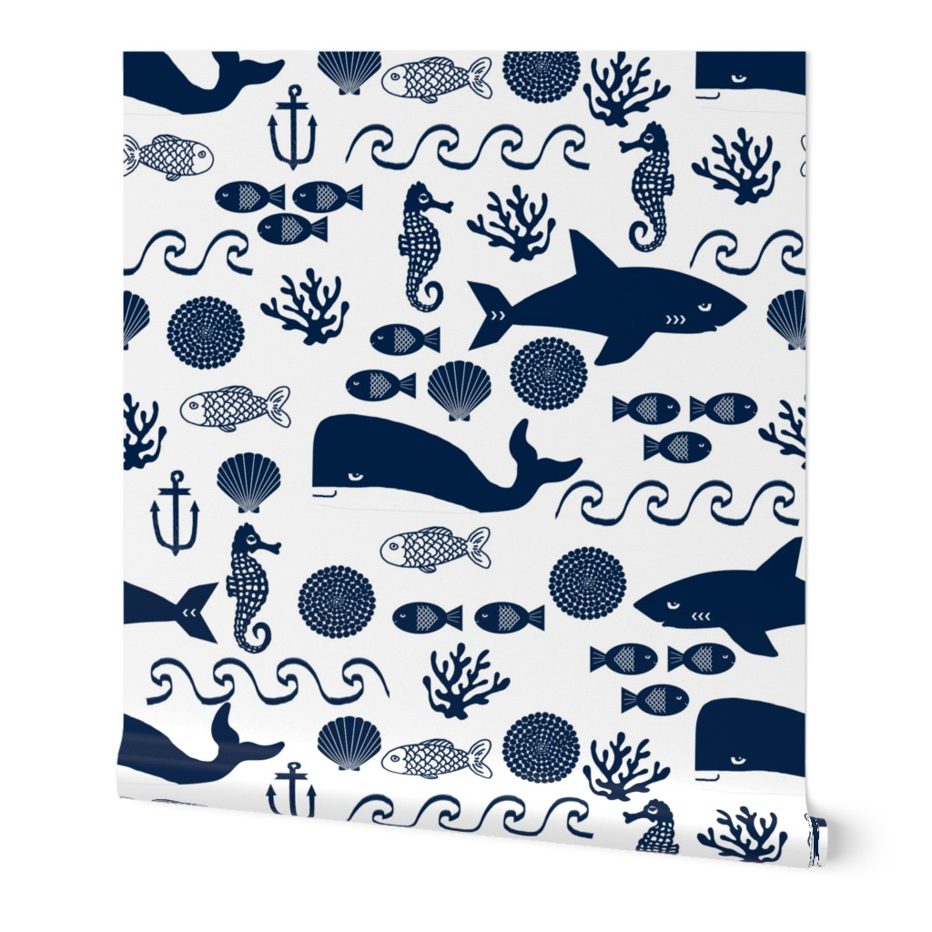 navy ocean fabric nautical summer navy and white fabric