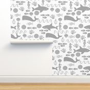 grey ocean animals fabric nursery nautical design