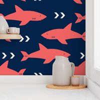 coral and navy shark fabric sharks fabric nautical baby nursery