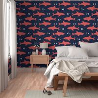 coral and navy shark fabric sharks fabric nautical baby nursery