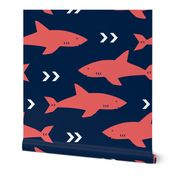 coral and navy shark fabric sharks fabric nautical baby nursery