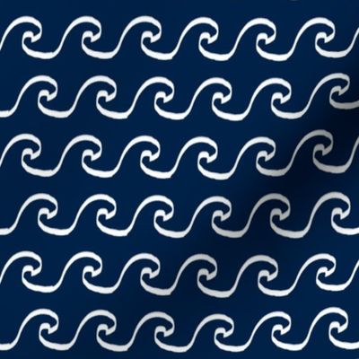 navy and white nursery wave fabric ocean waves design