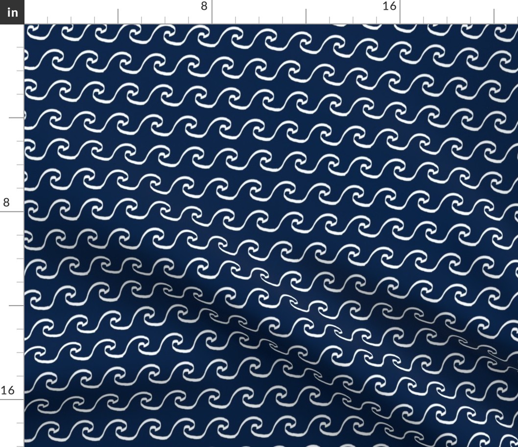 navy and white nursery wave fabric ocean waves design