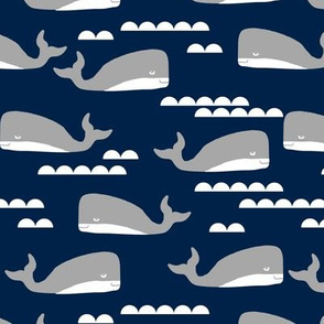 navy and grey nautical whales design whale fabric