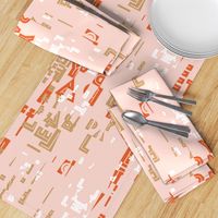letterplay in orange on pale pink