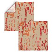 letter play - wordy red/orange/pink on camel