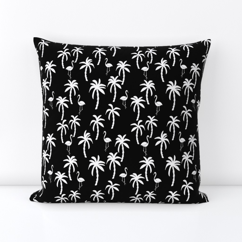 palm tree fabric // flamingo summer tropical print - black and white