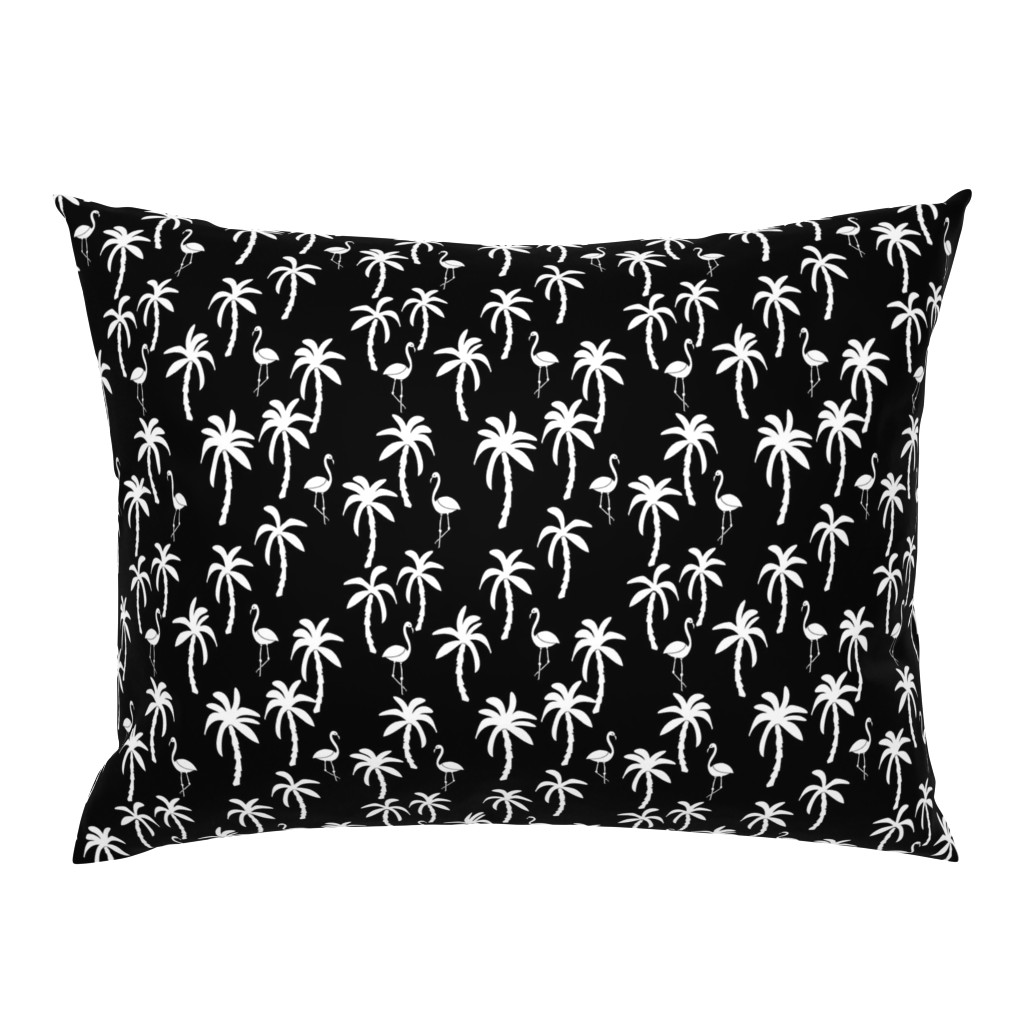 palm tree fabric // flamingo summer tropical print - black and white