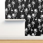 palm tree fabric // flamingo summer tropical print - black and white