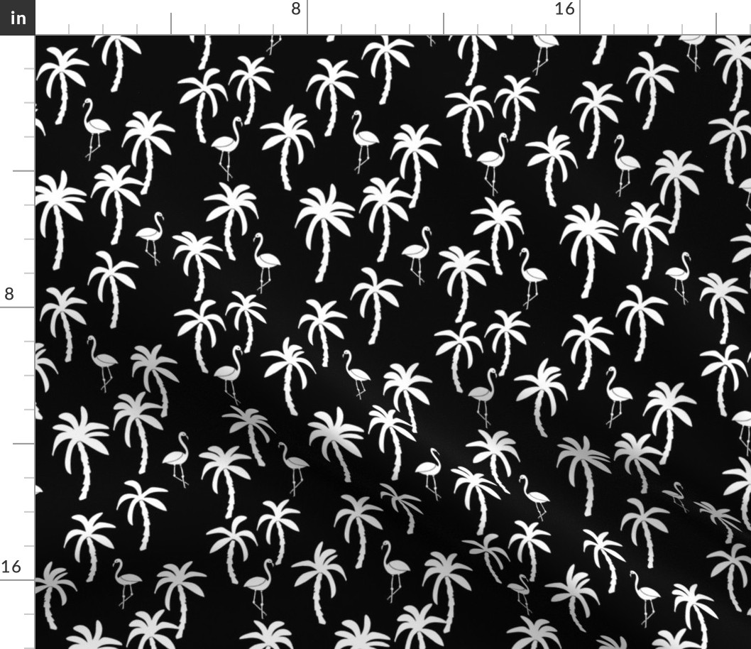 palm tree fabric // flamingo summer tropical print - black and white