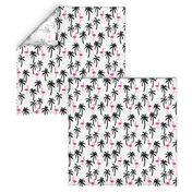 palm tree fabric // flamingo summer tropical print - black and pink