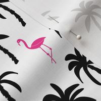 palm tree fabric // flamingo summer tropical print - black and pink