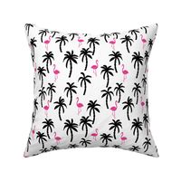 palm tree fabric // flamingo summer tropical print - black and pink