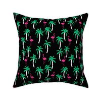 palm tree fabric // flamingo summer tropical print - black and brights