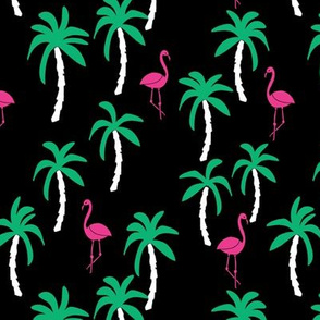palm tree fabric // flamingo summer tropical print - black and brights