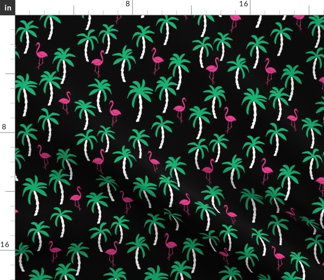 palm tree fabric // flamingo summer tropical print - black and brights