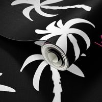 palm tree fabric // flamingo summer tropical print - black and white and pink