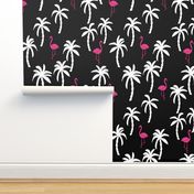 palm tree fabric // flamingo summer tropical print - black and white and pink