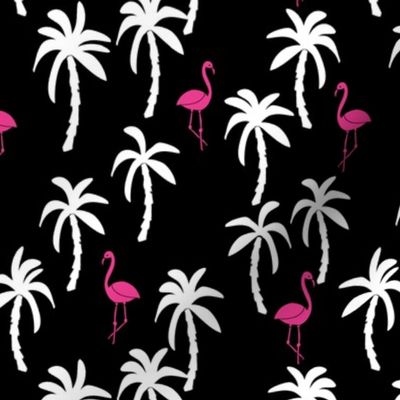 palm tree fabric // flamingo summer tropical print - black and white and pink