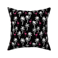 palm tree fabric // flamingo summer tropical print - black and white and pink