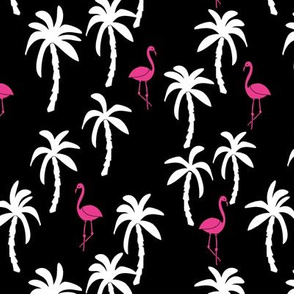 palm tree fabric // flamingo summer tropical print - black and white and pink