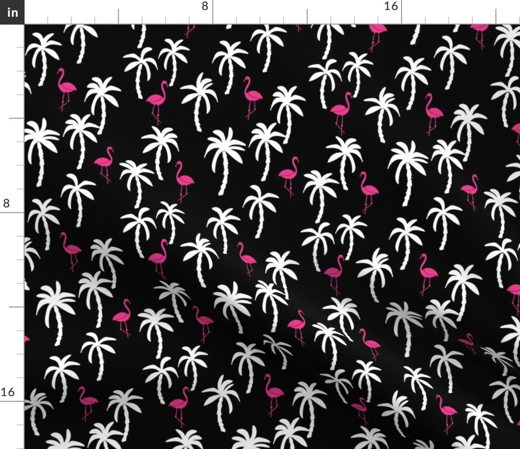 palm tree fabric // flamingo summer tropical print - black and white and pink