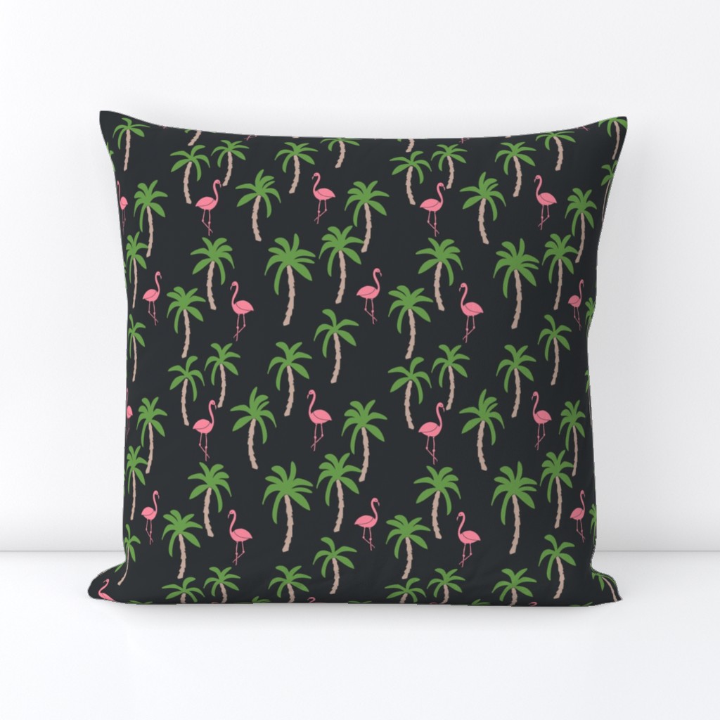 palm tree fabric // flamingo summer tropical print - charcoal