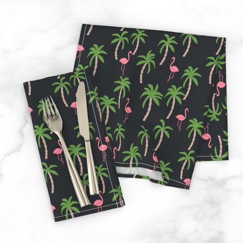 palm tree fabric // flamingo summer tropical print - charcoal