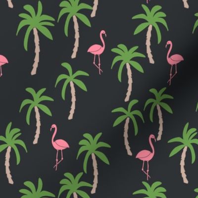 palm tree fabric // flamingo summer tropical print - charcoal