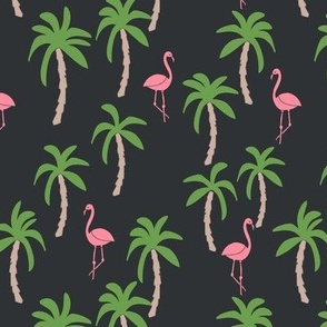 palm tree fabric // flamingo summer tropical print - charcoal