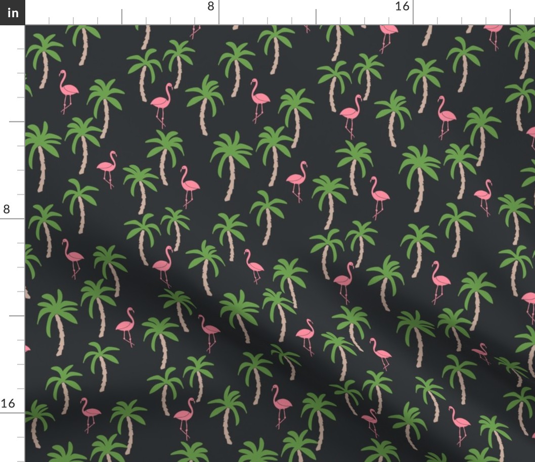 palm tree fabric // flamingo summer tropical print - charcoal