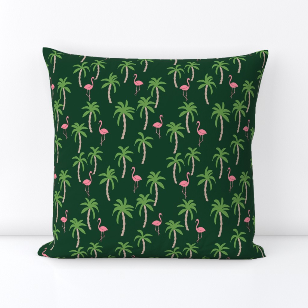 palm tree fabric // flamingo summer tropical print - dark green