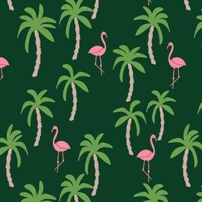 palm tree fabric // flamingo summer tropical print - dark green