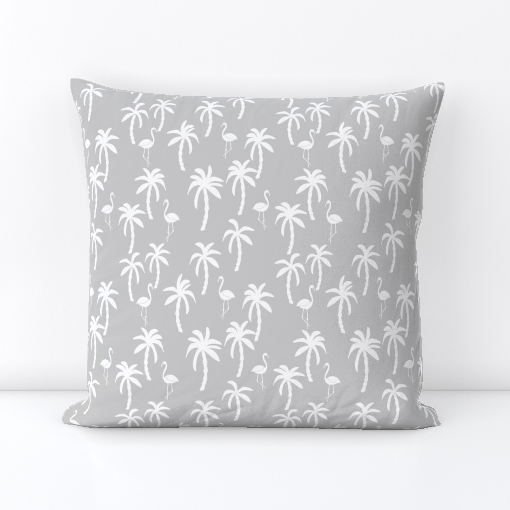 palm tree fabric // flamingo summer tropical print - grey