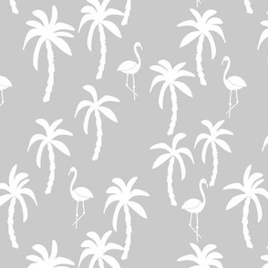 palm tree fabric // flamingo summer tropical print - grey