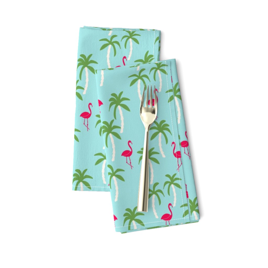 palm tree fabric // flamingo summer tropical print - light blue