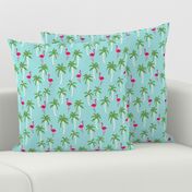 palm tree fabric // flamingo summer tropical print - light blue