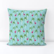 palm tree fabric // flamingo summer tropical print - light blue