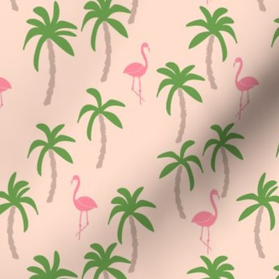 palm tree fabric // flamingo summer tropical print - peach