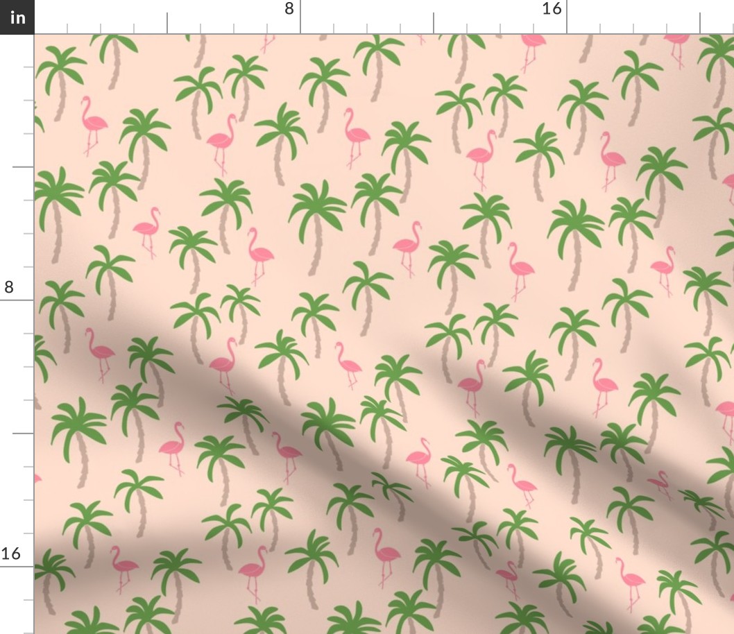 palm tree fabric // flamingo summer tropical print - peach