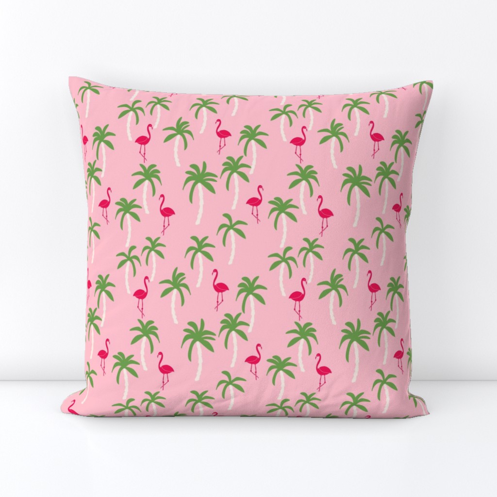 palm tree fabric // flamingo summer tropical print - pink and green