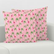 palm tree fabric // flamingo summer tropical print - pink and green