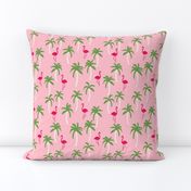 palm tree fabric // flamingo summer tropical print - pink and green