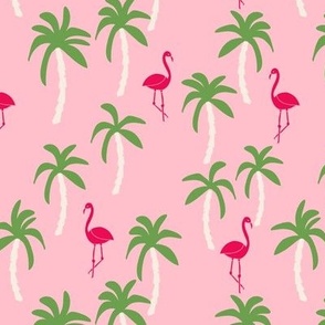 palm tree fabric // flamingo summer tropical print - pink and green