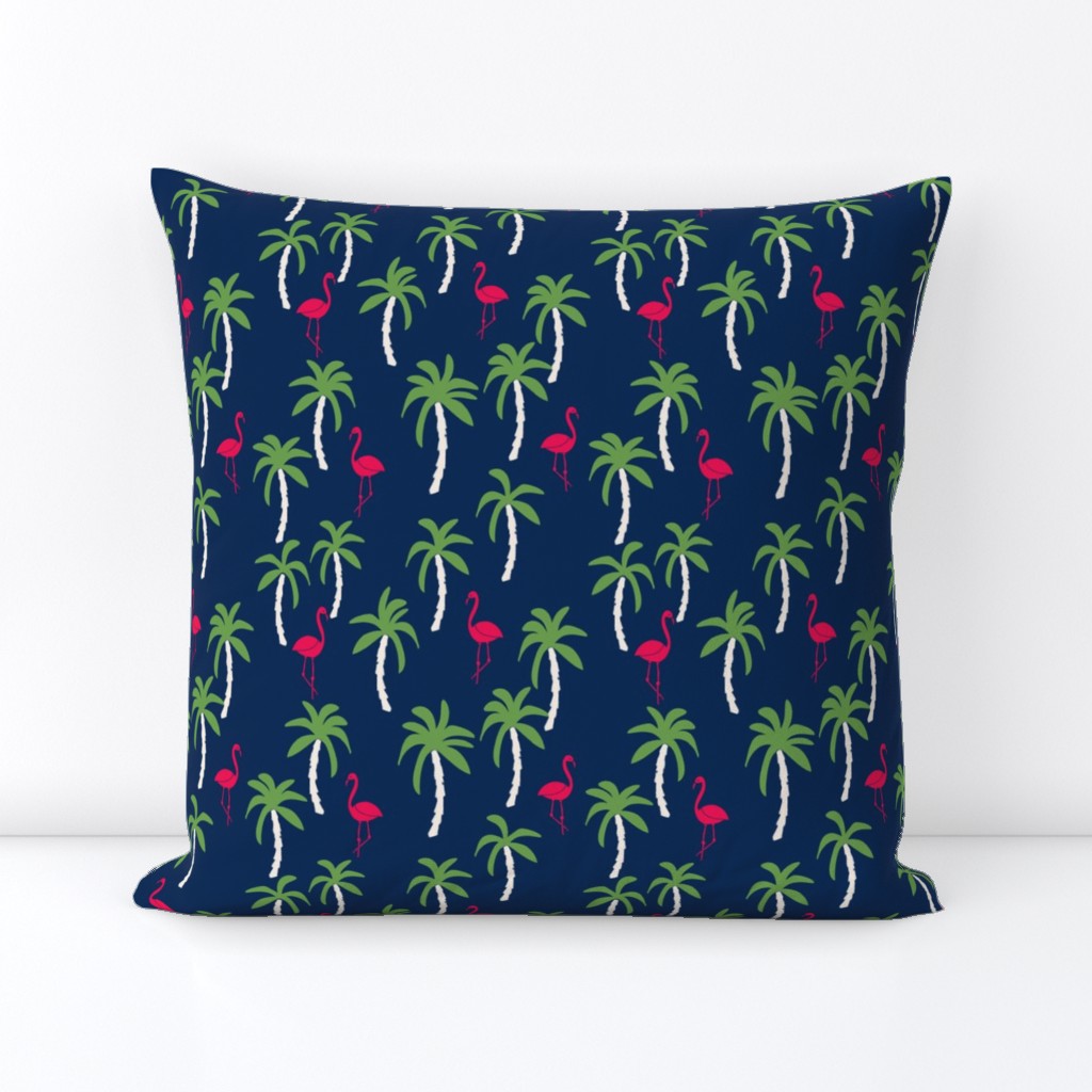 palm tree fabric // flamingo summer tropical print - navy brights