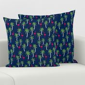 palm tree fabric // flamingo summer tropical print - navy brights