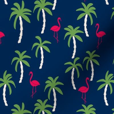 palm tree fabric // flamingo summer tropical print - navy brights