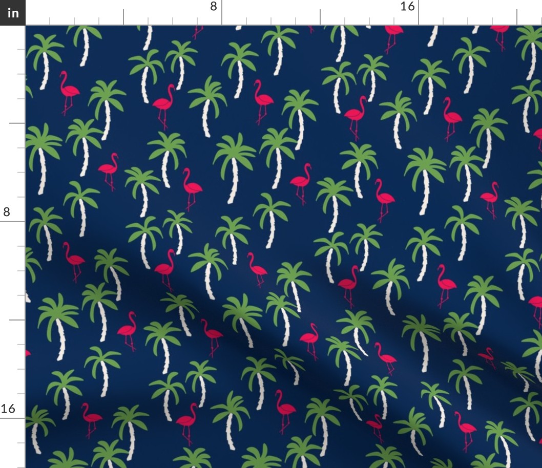 palm tree fabric // flamingo summer tropical print - navy brights